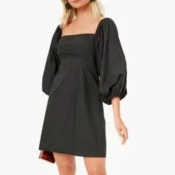 Pomander Place by Tuckernuck Square Neck Chloe Mini Dress Black Puff Sleeve sz S - Picture 1 of 3